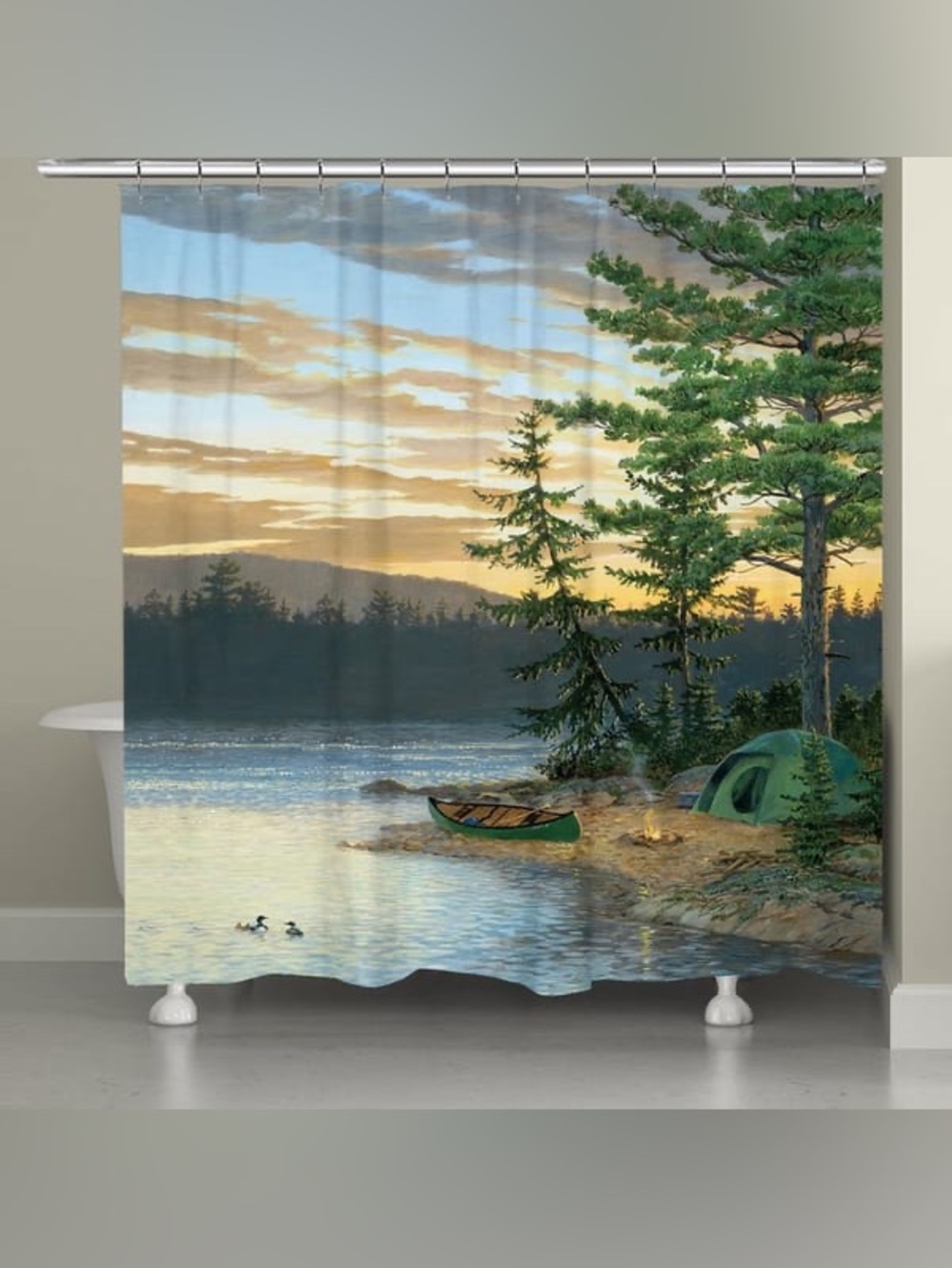 Laural Home Lake Sunset Shower Curtain 71x72 Cabin Nature Persis Clayton Weirs